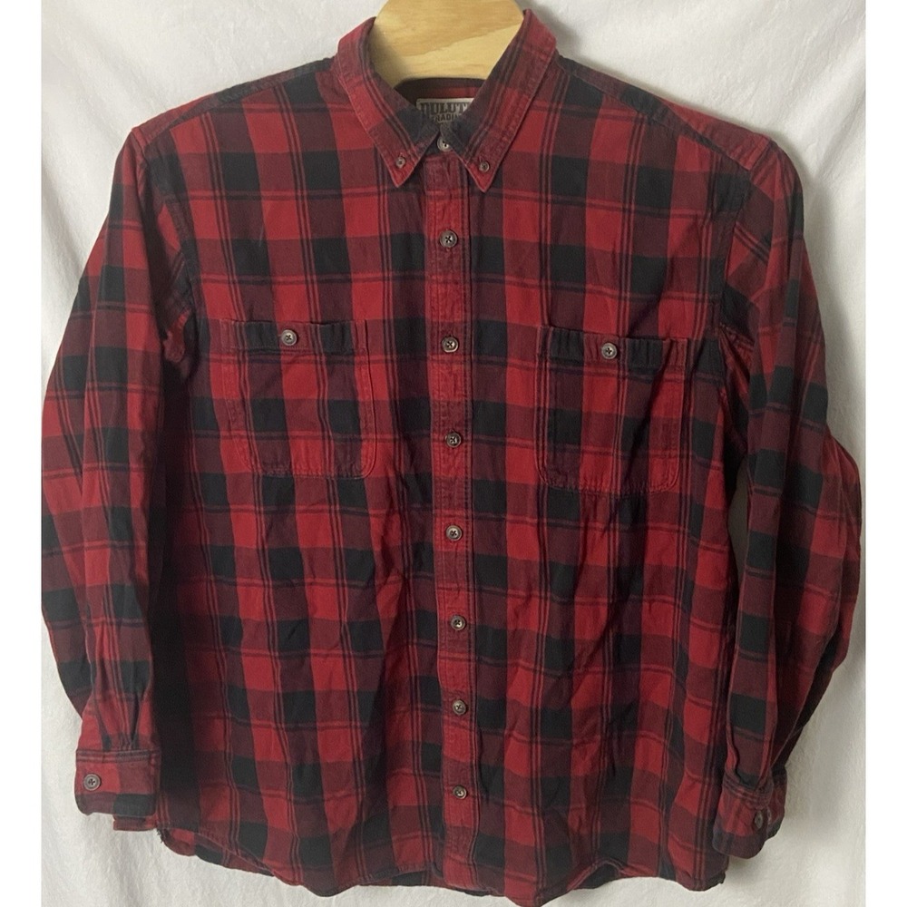 Duluth Trading Co Men Flannel Shirt Red Black Plaid Long Sleeve 2XL Tall Outdoor